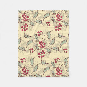 Holly berry pattern design fleece blanket