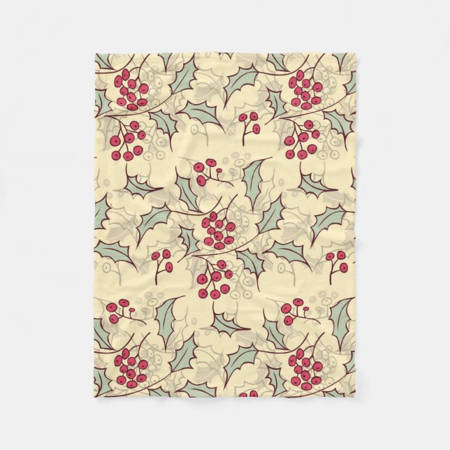 Holly berry pattern design fleece blanket (Front)