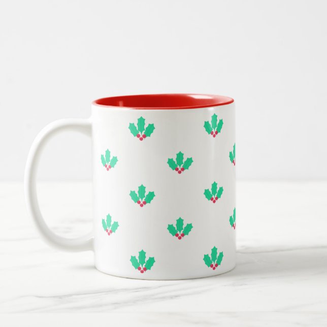 Holly Berry Pattern Two-Tone Coffee Mug (Left)