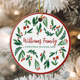 Holly Berry Personalised Family Reunion Christmas Ceramic Tree Decoration