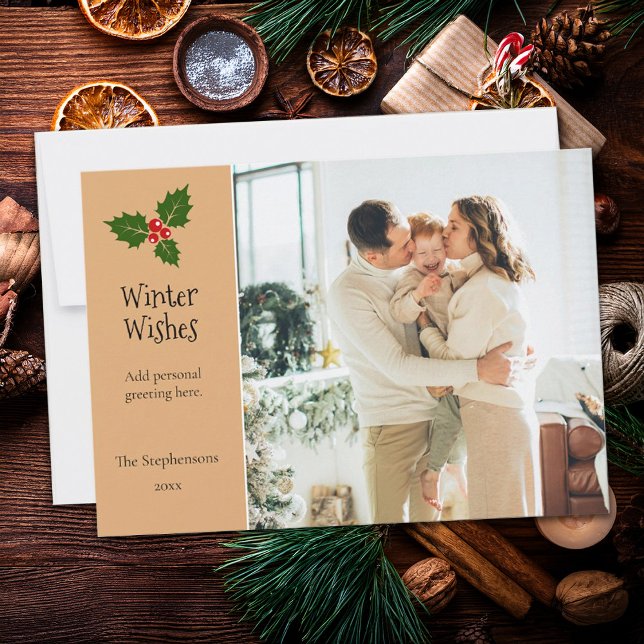 Holly Berry Personalized Christmas Holiday Card (Creator Uploaded)