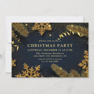 Holly Berry Pine Cones Branch Christmas Party Invitation