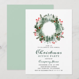 Holly Berry Pine Wreath Corporate Christmas Party Invitation