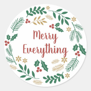 Holly Berry Pine Wreath Merry Everything Holiday C Classic Round Sticker