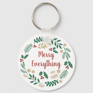 Holly Berry Pine Wreath Merry Everything Holiday C Key Ring
