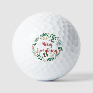 Holly Berry Pine Wreath Merry Everything Holiday   Golf Balls