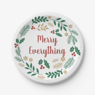 Holly Berry Pine Wreath Merry Everything Holiday Paper Plate
