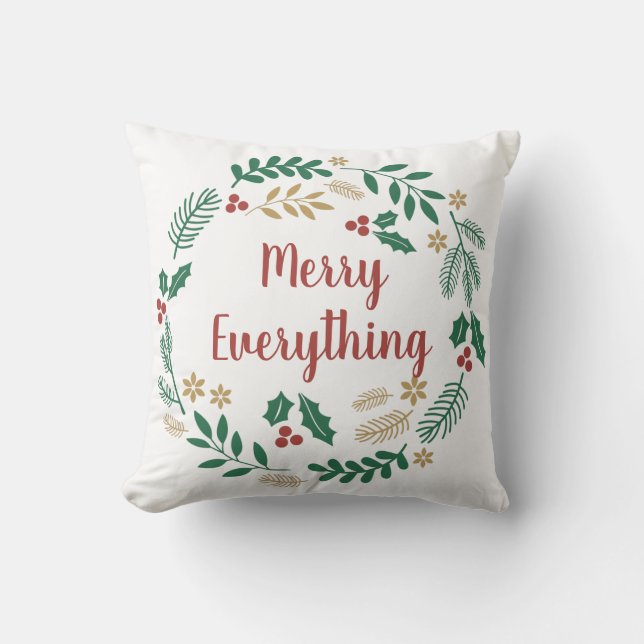 Holly Berry Pine Wreath Merry Everything Photo Cushion (Front)