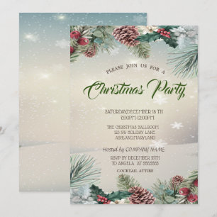 Holly Berry Pinecones Company Christmas Party Invitation