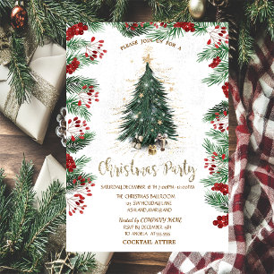  Holly Berry  Poinsettia Christmas Tree Stars Invitation