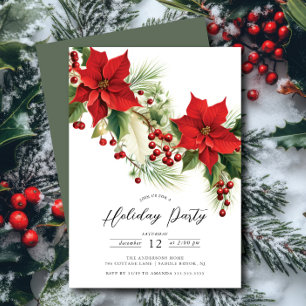 Holly Berry Poinsettia Holiday Party Invitation