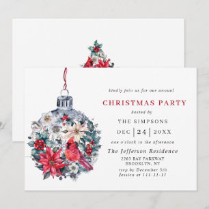Holly Berry Red Cardinal Christmas Holiday Party Invitation