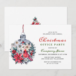 Holly Berry Red Cardinal Christmas Holiday Party Invitation
