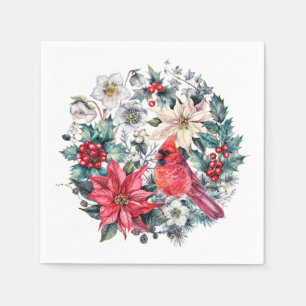 Holly Berry Red Cardinal Vintage Christmas Holiday Napkin