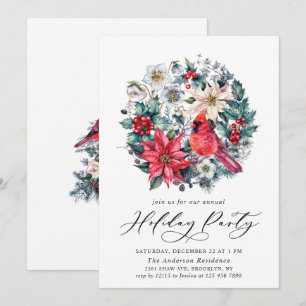 Holly Berry Red Cardinal Vintage Holiday Party Invitation