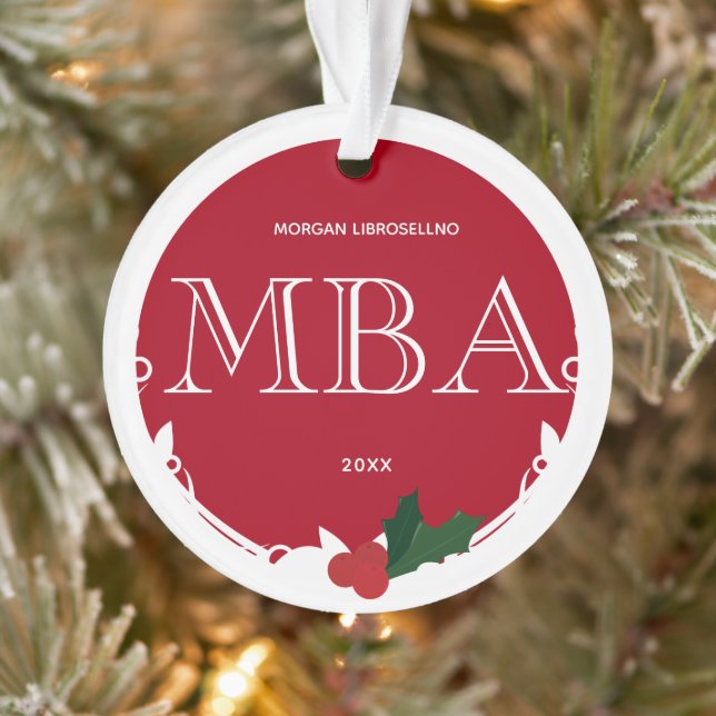 Holly Berry Red White Name Year MBA Graduation Ornament (Tree)