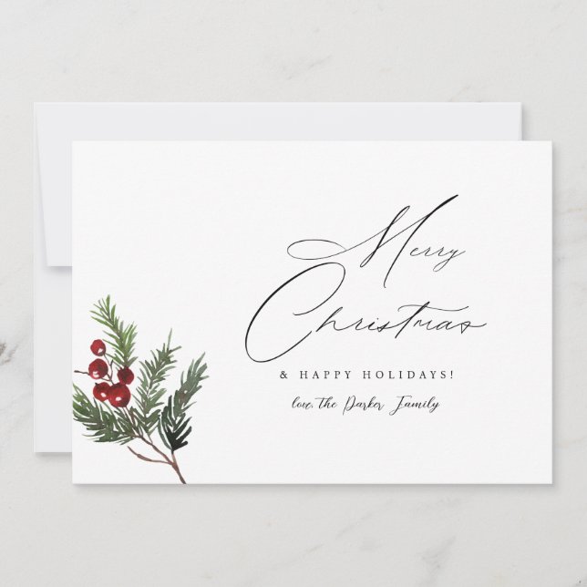 Holly Berry Simple Elegant Merry Christmas Card (Front)