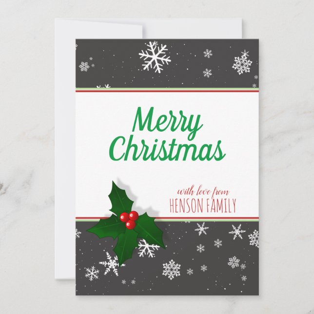 Holly berry Snowflakes Personalizable Christmas Holiday Card (Front)
