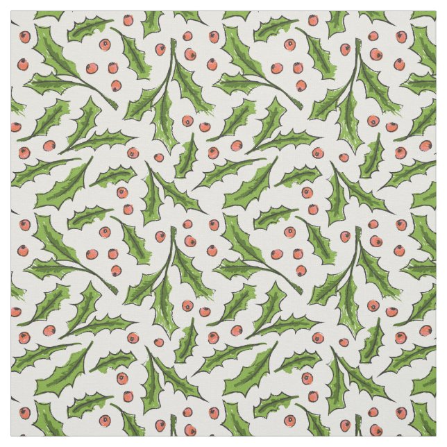 Holly Berry Sprig Pattern Fabric (Swatch)