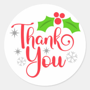 Holly Berry Thank You Classic Round Sticker