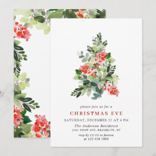 Holly Berry Tree Christmas Eve Holiday Party Invitation
