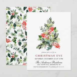 Holly Berry Tree Christmas Eve Invitation Card