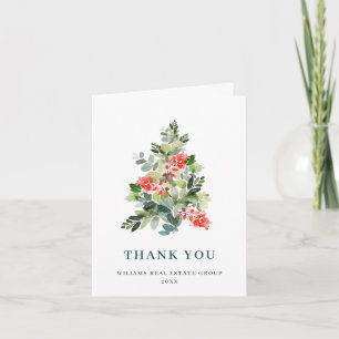 Holly Berry Tree Christmas Greeting Holiday Thank You Card