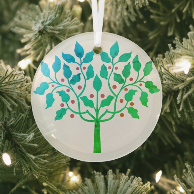 Holly berry tree design on a glass ornament (Insitu)