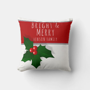 Holly Berry Tree Plant Red Happy Christmas Cushion