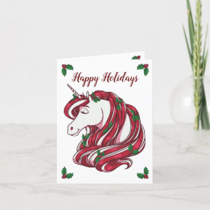 Holly Berry Unicorn Holiday Card