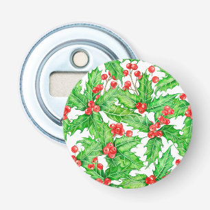 Holly berry watercolor Christmas pattern Bottle Opener