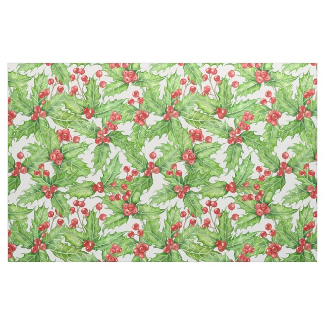 Holly berry watercolor Christmas pattern Fabric (Fat Quarter)