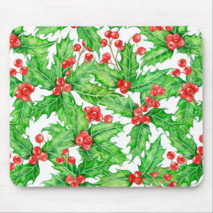 Holly berry watercolor Christmas pattern Mouse Mat