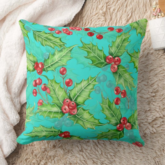 Holly berry watercolor cushion (Blanket)