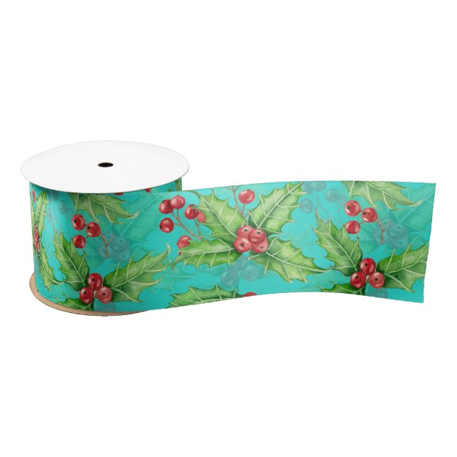 Holly berry watercolor satin ribbon (Spool)