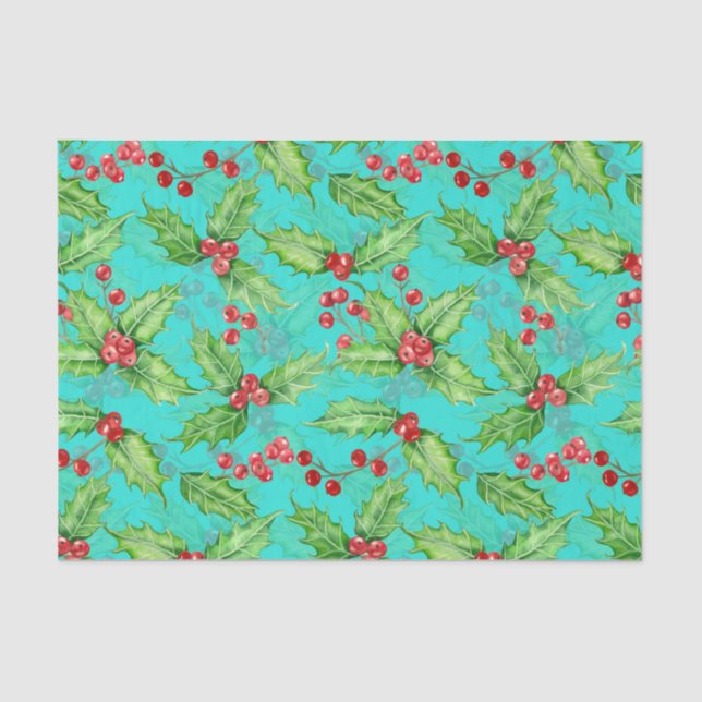 Holly berry watercolor tissue paper (Front)
