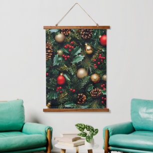 Holly Berry Winter Wonderland Hanging Tapestry