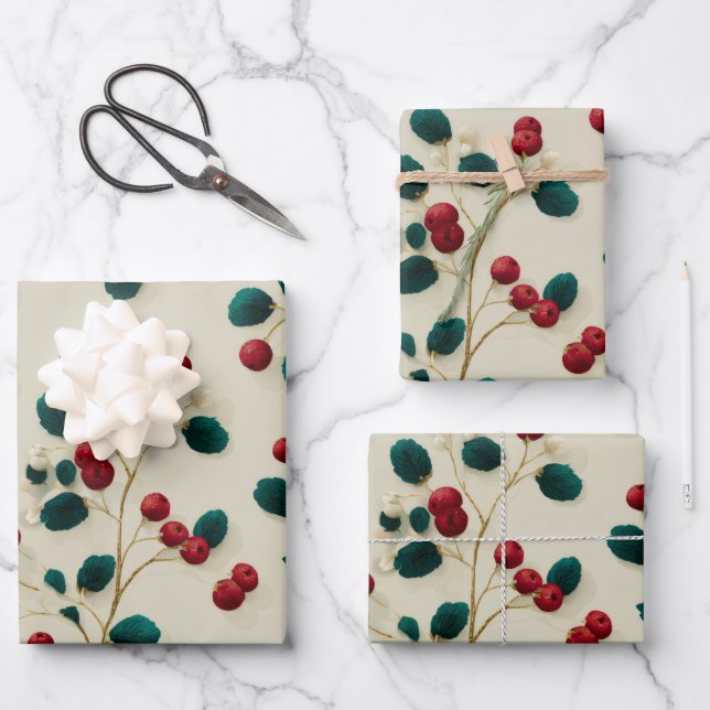 Holly Berry Wrapping Paper (Front)