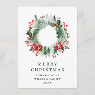 Holly Berry Wreath Christmas Greeting 3 Photo Holiday Card