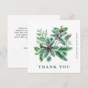 Holly Berry Wreath Christmas Greeting Holiday Than Thank You Card