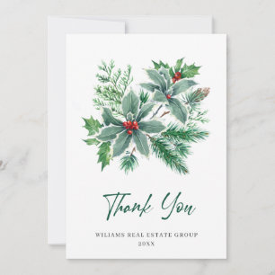 Holly Berry Wreath Christmas Greeting Holiday Than Thank You Card