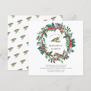 Holly Berry Wreath Christmas Holiday Party Invitation