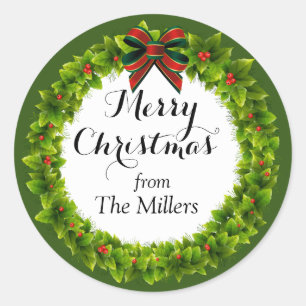Holly Berry Wreath Custom Christmas Classic Round Sticker