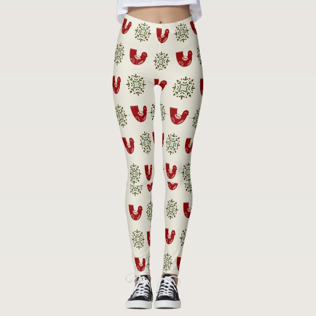 Holly Bird & Snowflake Christmas Leggings Women (Front)