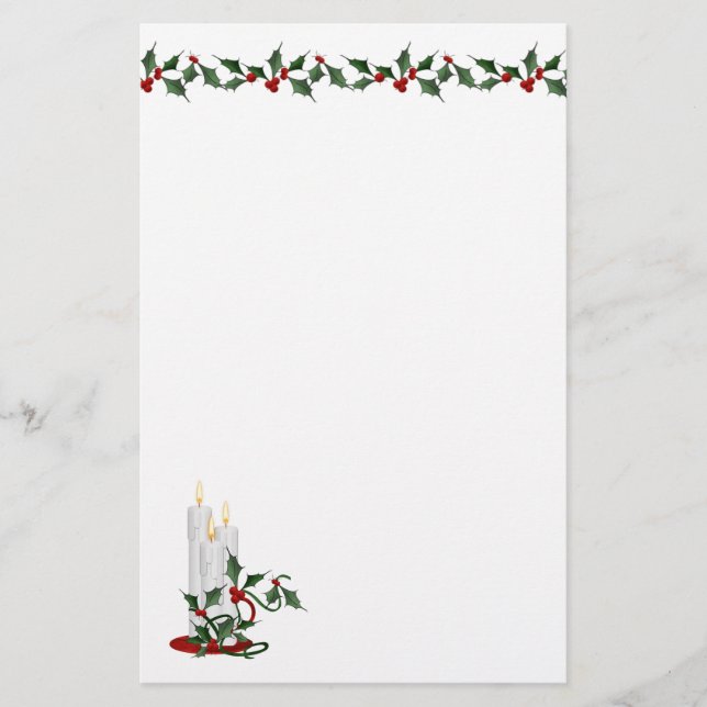 Holly Border and Holiday Candle Stationery (Front)