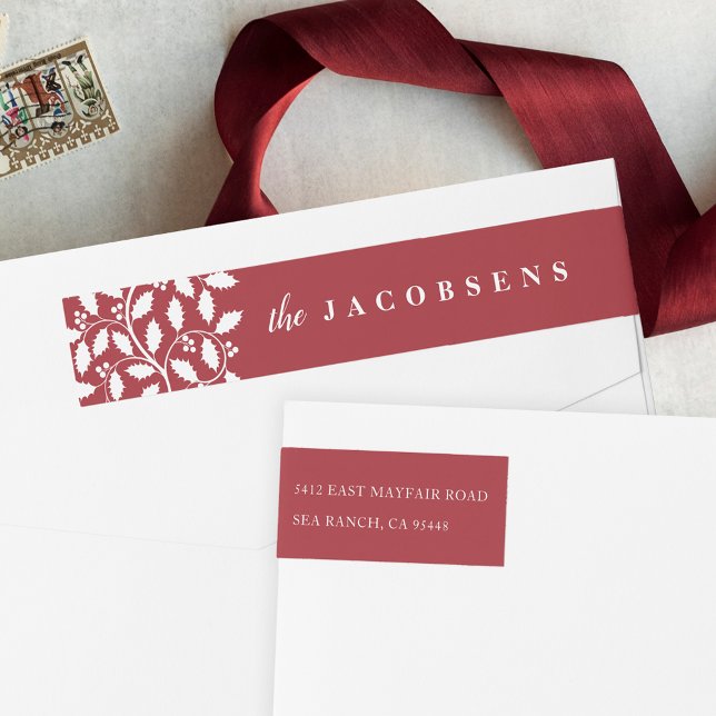 Holly Border | Holiday Return Address Wrap Around Label (Creator Uploaded)