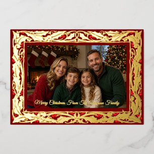 Holly Border Photo Christmas Foil Holiday Card