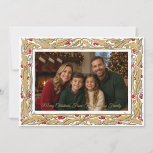 Holly Border Photo Christmas Holiday Card