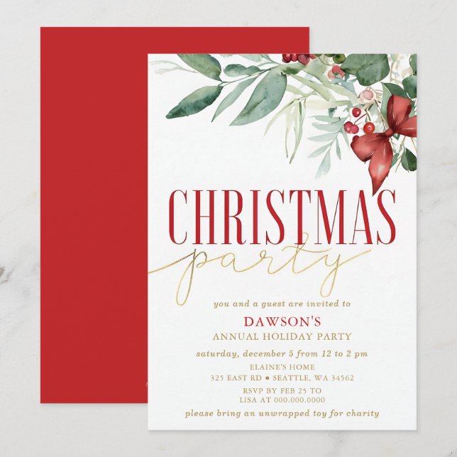 Holly Botanical Corporate Christmas Party  Invitation (Front/Back)