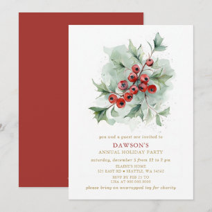 Holly Botanical Corporate Christmas Party Invitation